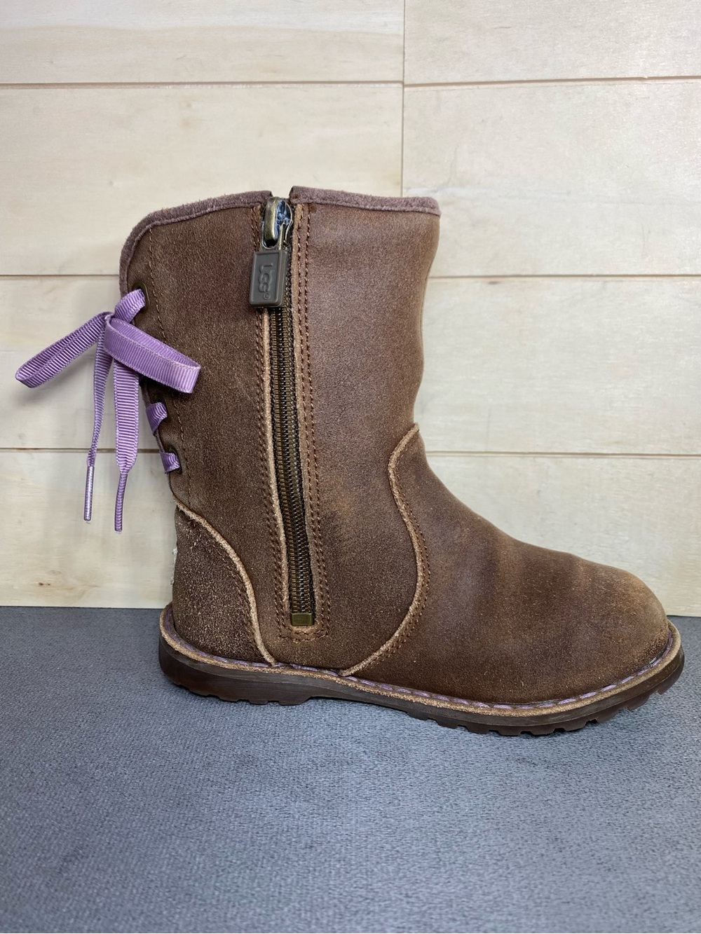 UGG Corene Boots Chestnut Brown Leather Kid's Girl's Size 9 Shoes Zip 1008004T